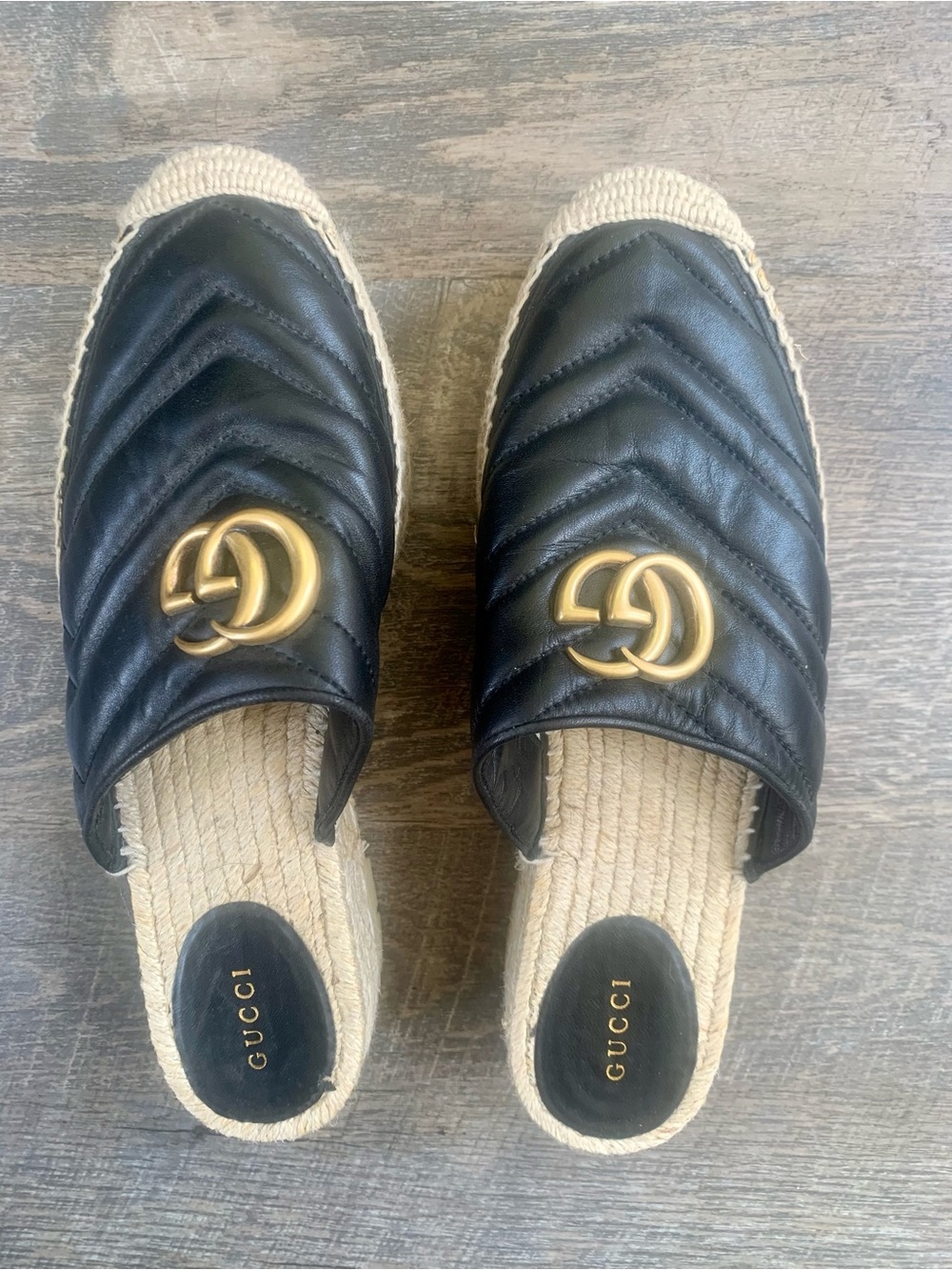 Gucci Marmont GG Black Quilted Black Leather Espadrille Mule